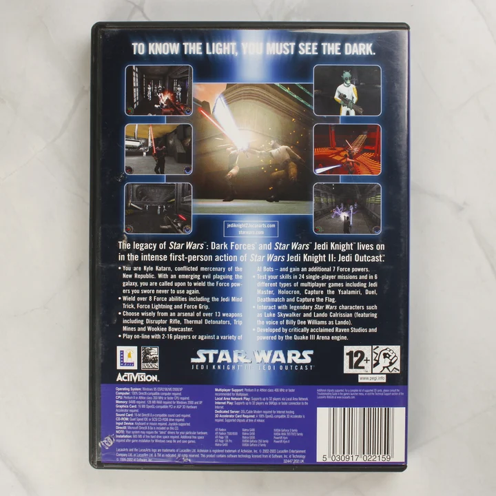 Star Wars Jedi Knight II PC hátlap Star Wars Jedi Knight II: Jedi Outcast PC játék hátlapja