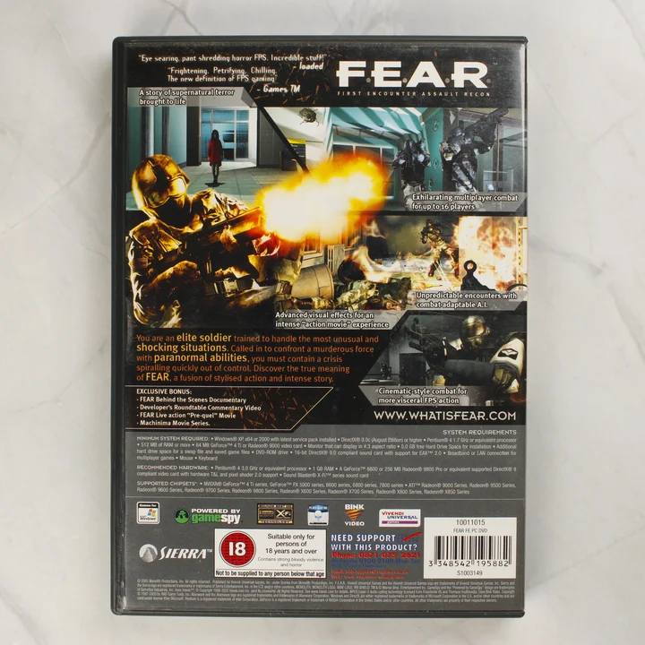 F.E.A.R. PC hátlap F.E.A.R. PC videójáték tokjának hátlapja