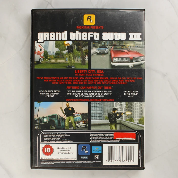 GTA III PC hátoldal Grand Theft Auto III PC játék hátoldala