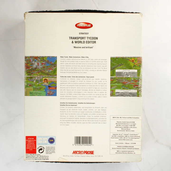 Transport Tycoon & World Editor PC játék dobozának hátoldala