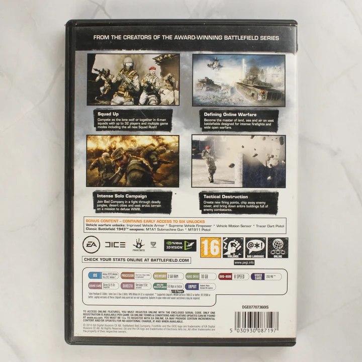 Battlefield Bad Company 2 PC hátlap Battlefield Bad Company 2 Limited Edition PC játék hátlapja
