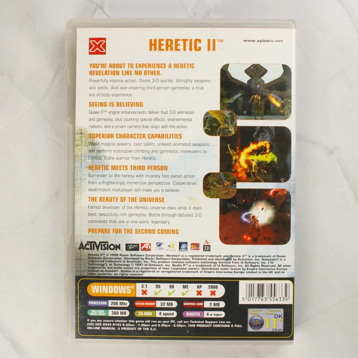 Heretic II PC hátlap Heretic II PC videójáték hátlapja rendszerkövetelményekkel
