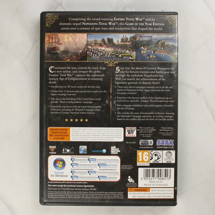 Empire és Napoleon Total War GOTY PC hátlap Empire és Napoleon Total War Game of the Year Edition PC játék hátlapja