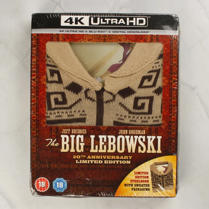 The Big Lebowski 20th Anniversary 4K Front The Big Lebowski 20. évfordulós limitált kiadású 4K Ultra HD díszdoboz elölnézete
