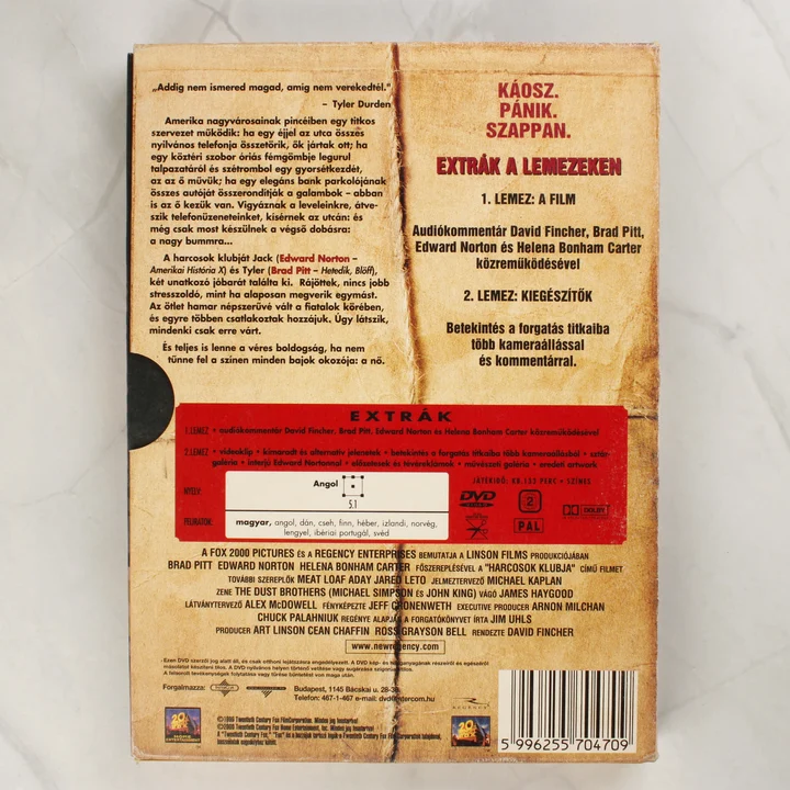 Harcosok klubja DVD hátlap Harcosok klubja DVD hátoldala