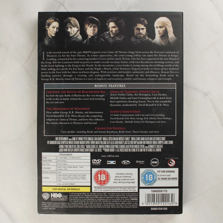 Game of Thrones második évad DVD díszdoboz hátoldala