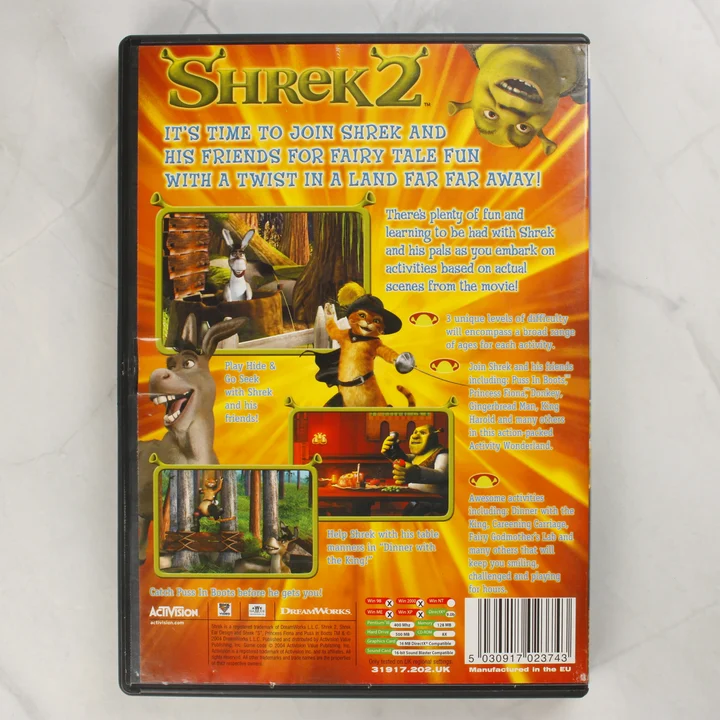 Shrek 2 Activity Centre PC hátlap Shrek 2 Activity Centre PC játék tokjának hátlapja