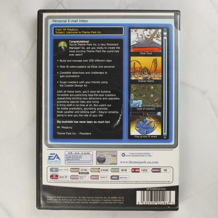 Theme Park Inc. PC játék hátlapja