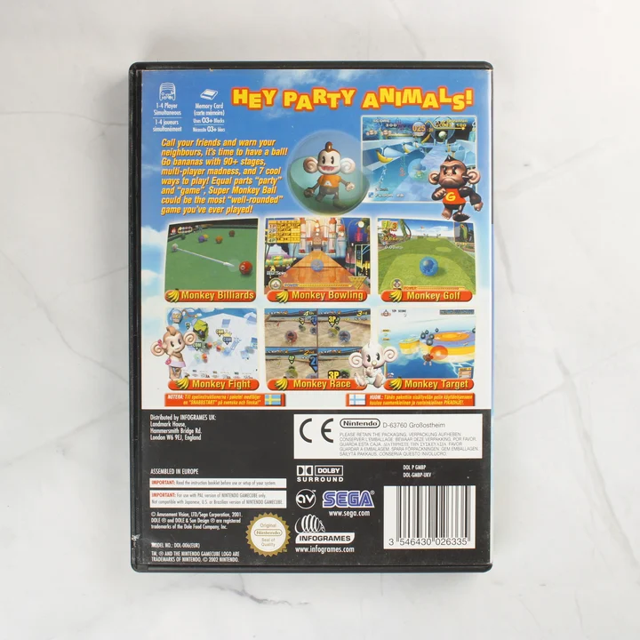 Super Monkey Ball Nintendo GameCube játék hátoldala