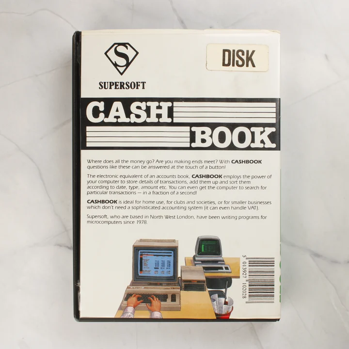 Supersoft Cashbook C64 hátlap Supersoft Cashbook Commodore 64 szoftver hátlapja