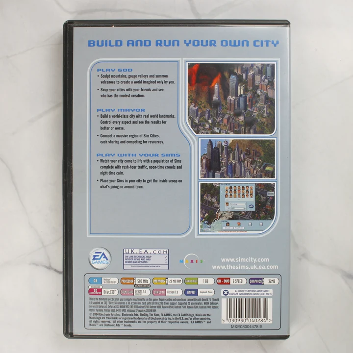 SimCity 4 hátlap SimCity 4 PC játék hátlapja rendszerkövetelményekkel