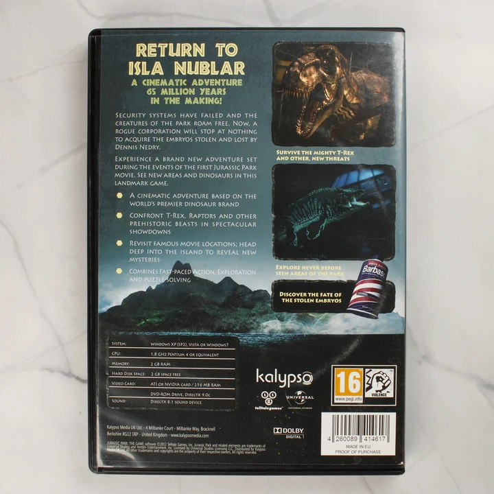 Jurassic Park: The Game PC játék hátoldala