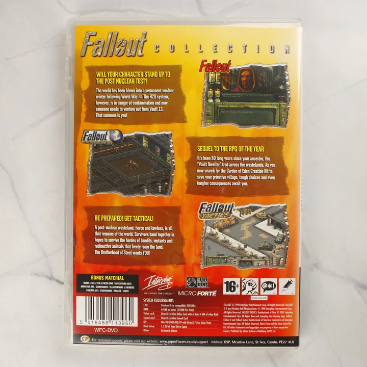 Fallout Collection PC hátlap Fallout Collection PC videójáték hátlapja rendszerkövetelményekkel