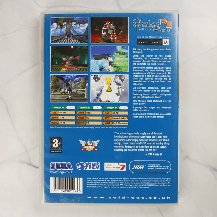 Sonic Adventure DX PC hátlap Sonic Adventure DX Director's Cut PC játék hátlapja