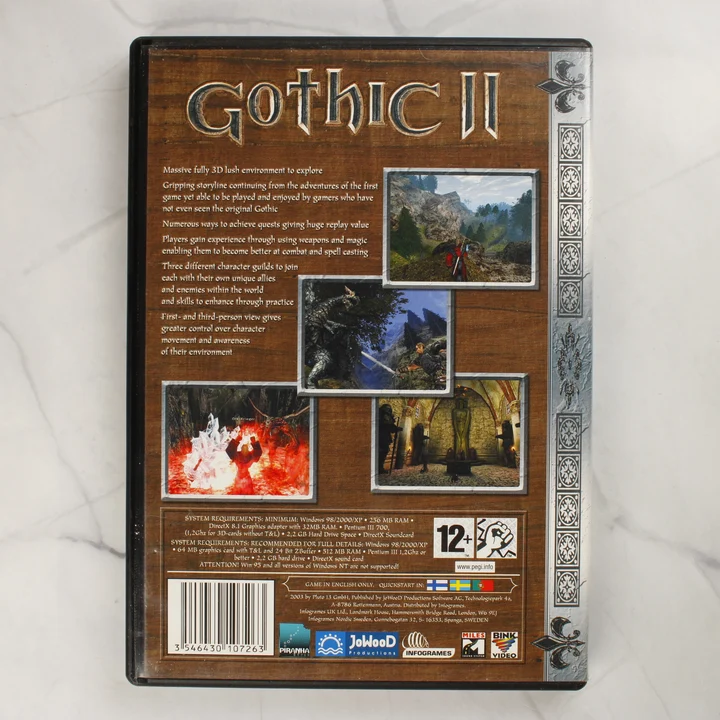 Gothic II PC hátlap Gothic II PC játék hátlapja leírással és rendszerkövetelményekkel