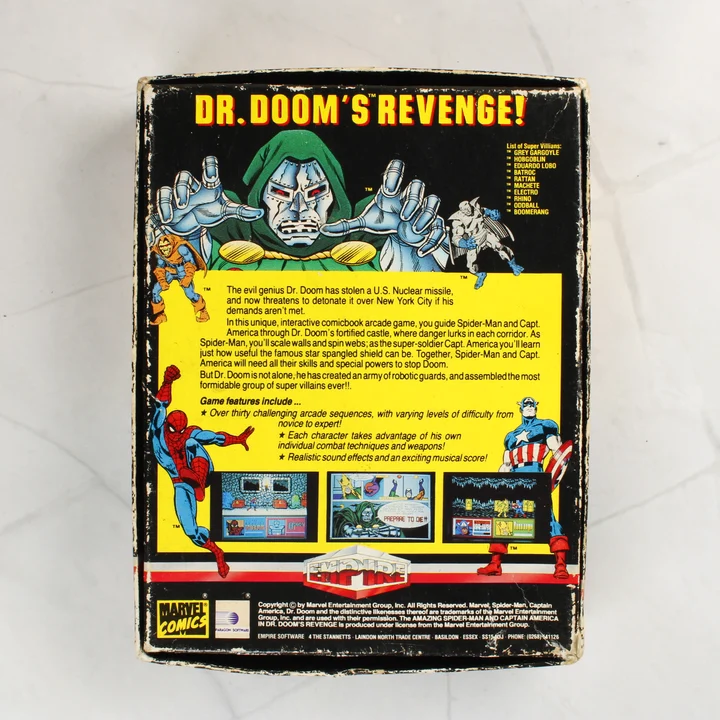 Dr. Doom's Revenge! doboz hátoldal Dr. Doom's Revenge! videójáték dobozának hátoldala