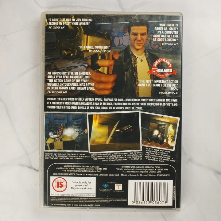 Max Payne PC hátlap Max Payne PC játék hátoldala