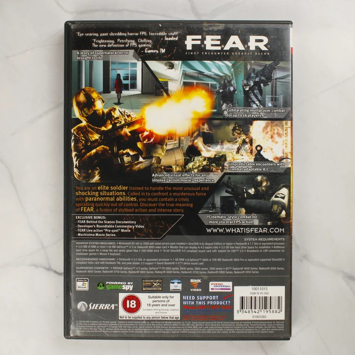 F.E.A.R. PC játék hátsó borítója
