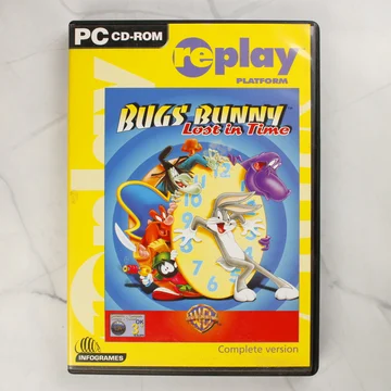 Bugs Bunny Lost in Time PC játék előlapi borítója sárga háttérrel