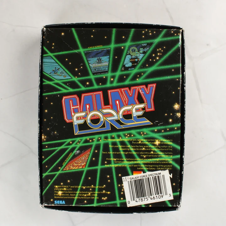 Galaxy Force ZX Spectrum doboz hátnézet Galaxy Force ZX Spectrum játék dobozának hátulja