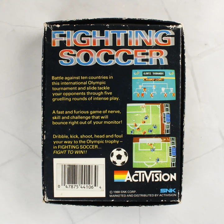 Fighting Soccer C64 doboz hátnézet Fighting Soccer Commodore 64 játék dobozának hátoldala