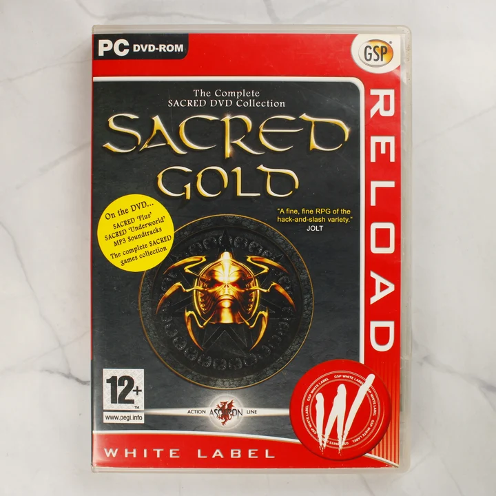 Sacred Gold PC játék előlapi borítója piros White Label keretben