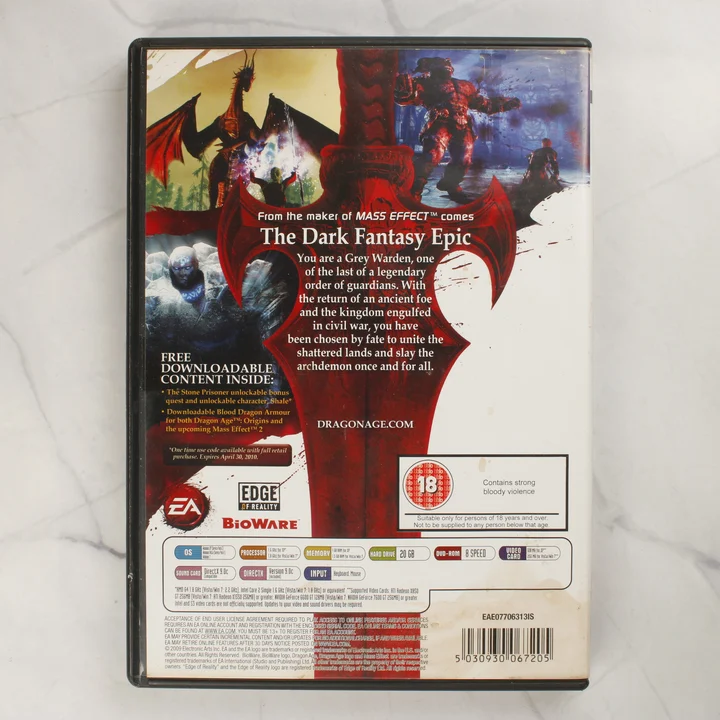 Dragon Age Origins PC hátlap Dragon Age: Origins PC játék hátlapja