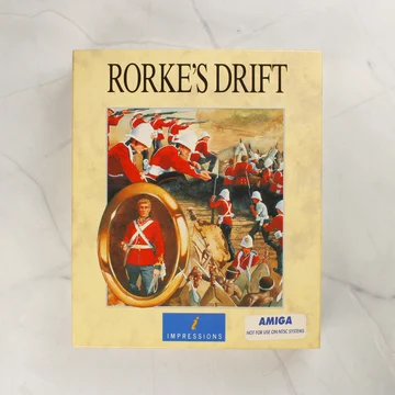 A Rorke's Drift Amiga játék dobozának előlapja brit katonák illusztrációjával