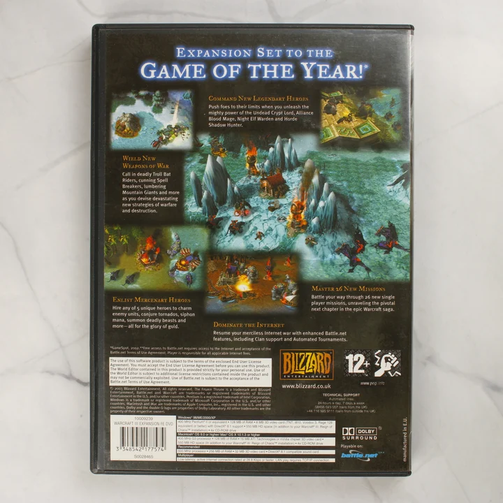 Warcraft III The Frozen Throne videójáték tokjának hátoldala