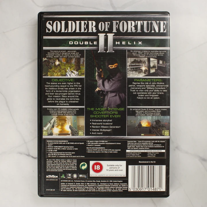Soldier of Fortune II PC hátlap Soldier of Fortune II: Double Helix PC játék hátlapja