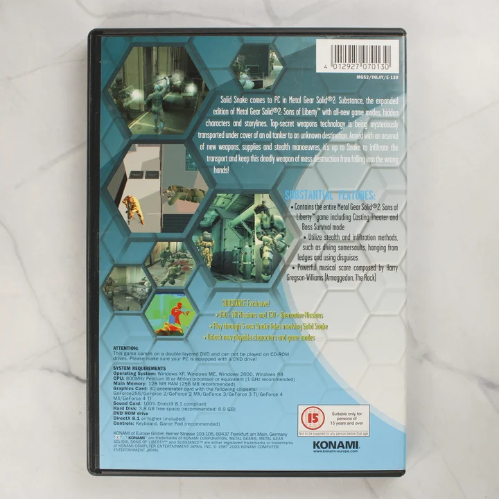 Metal Gear Solid 2 Substance PC hátlap Metal Gear Solid 2 Substance PC játék hátlapja