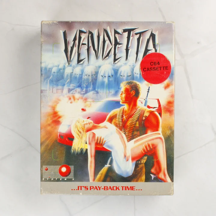 Vendetta C64 doboz elölnézet A Vendetta videójáték Commodore 64-es dobozának előlapja