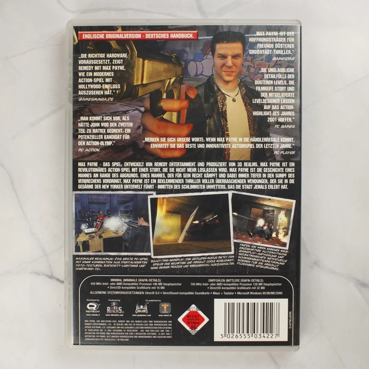 Max Payne PC hátlap Max Payne PC játék hátlapja német feliratokkal