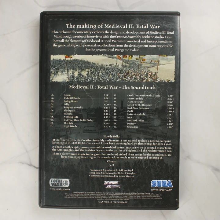 Medieval II Total War bónusz lemez hátlap Medieval II: Total War bónusz lemez tokjának hátoldala dallistával