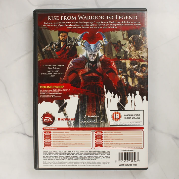 Dragon Age II videójáték tokjának hátlapja