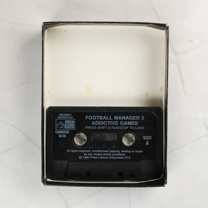 Football Manager 3 C64 kazetta Football Manager 3 Commodore 64 magnetofonkazetta a dobozában