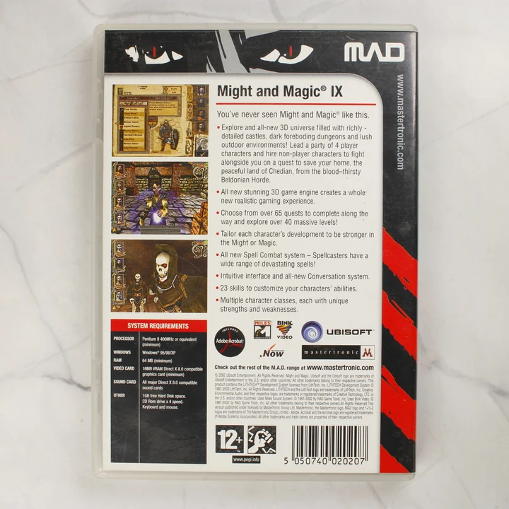 Might and Magic IX PC játék hátsó borítója