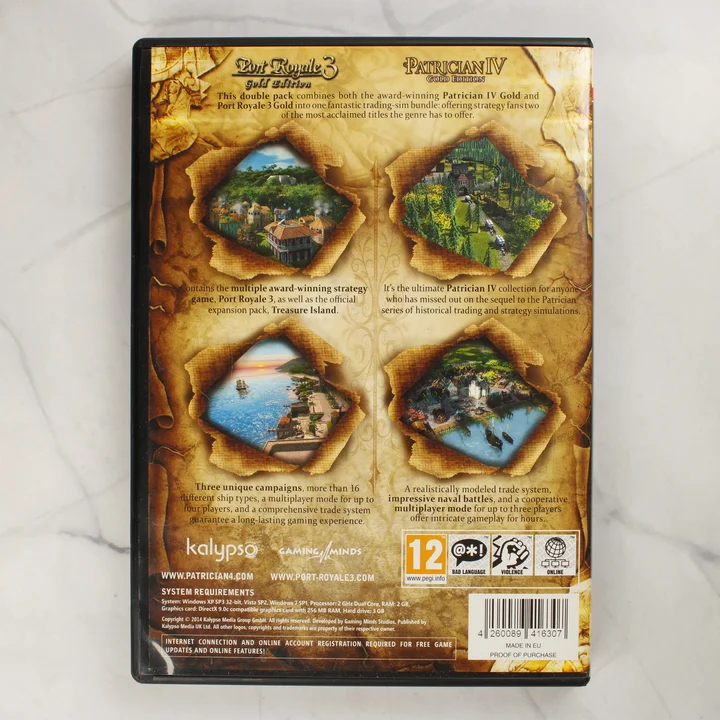 Port Royale 3 és Patrician IV Double Pack hátlap Port Royale 3 és Patrician IV Gold Edition Double Pack PC játék hátoldala