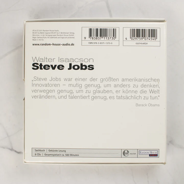 Steve Jobs hangoskönyv hátlap Walter Isaacson Steve Jobs hangoskönyv dobozának hátoldala