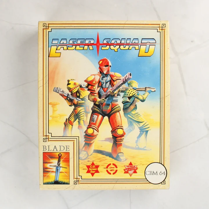 Laser Squad C64 doboz előlap A Laser Squad videójáték dobozának előlapja Commodore 64-re