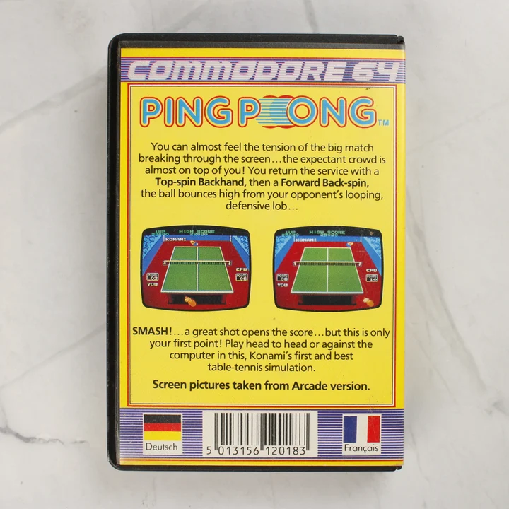 Ping Pong C64 hátlap Ping Pong videójáték Commodore 64 borító hátlapja vonalkóddal