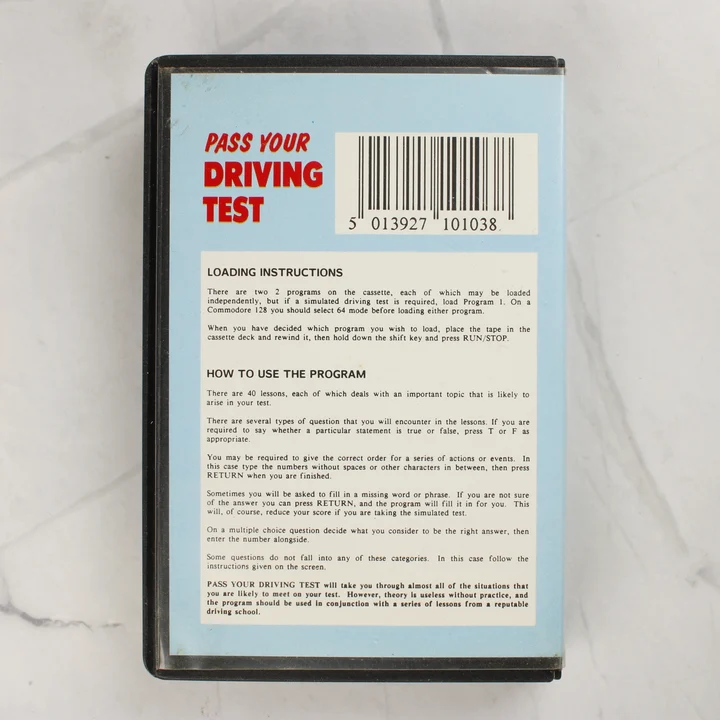 Pass Your Driving Test C64 hátlap Pass Your Driving Test Commodore 64 játék hátoldala