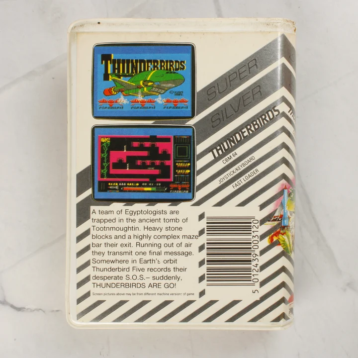 Thunderbirds Commodore 64 videójáték tokjának hátoldala