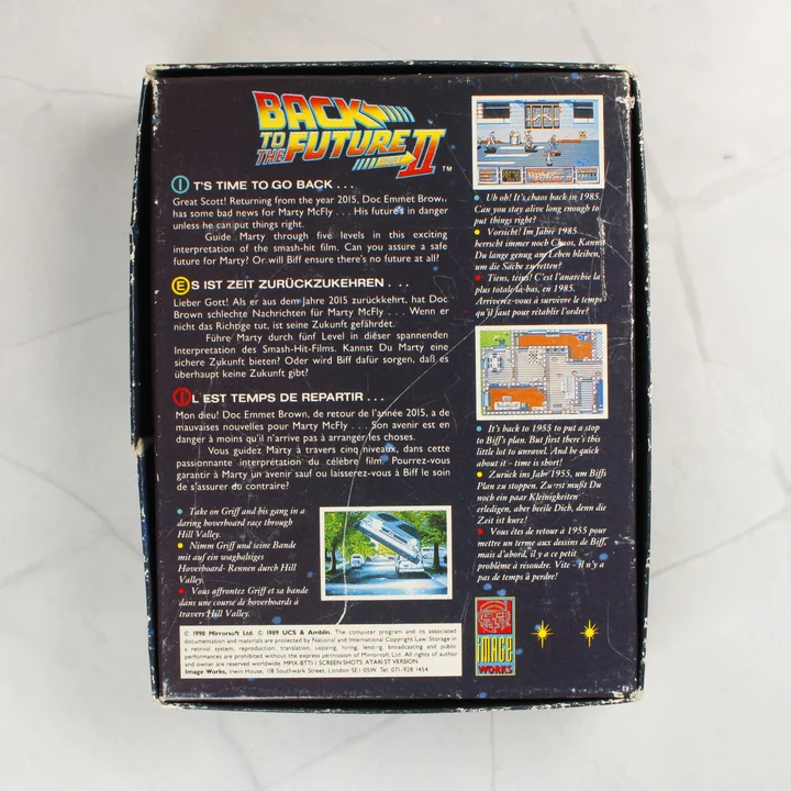 Back to the Future Part II Amiga játék dobozának hátoldala
