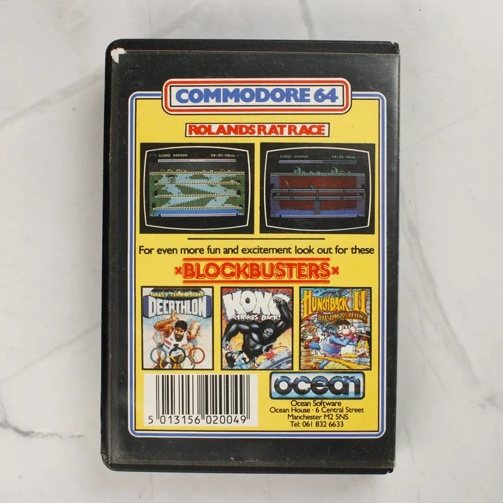 Roland's Rat Race C64 hátlap Roland's Rat Race Commodore 64 játék hátoldala vonalkóddal