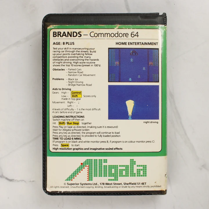 Brands C64 hátoldal Brands videójáték Commodore 64 hátoldali leírása