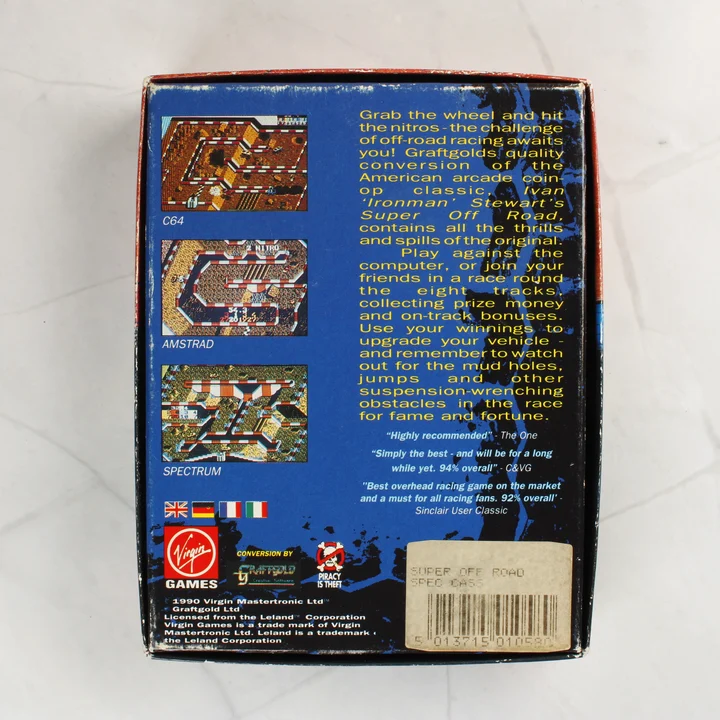 Ivan 'Ironman' Stewart's Super Off Road ZX Spectrum játék dobozának hátoldala
