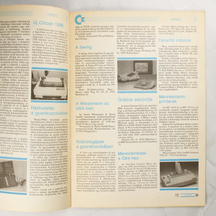 C-újság hírek rovat Hírek rovat a C-újság 1991-es számában