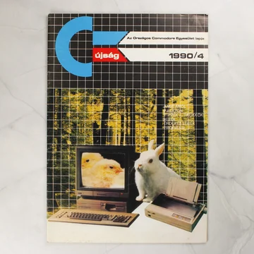 A C+újság 1990/4-es számának borítója Commodore PC-vel és állatokkal