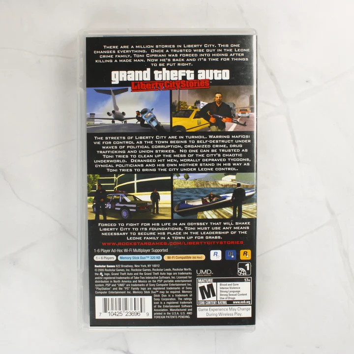 Grand Theft Auto: Liberty City Stories PSP játék hátoldala